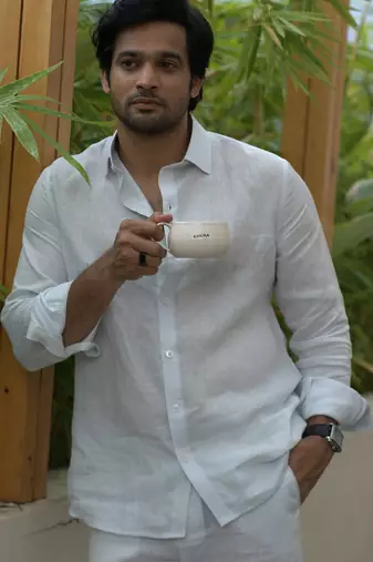 Ivory plain linen shirt