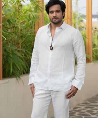 Ivory plain linen shirt 3