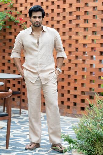 Beige plain linen shirt