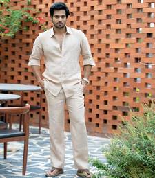 Beige plain linen shirt