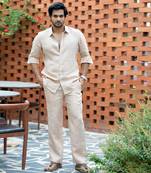 Beige plain linen shirt