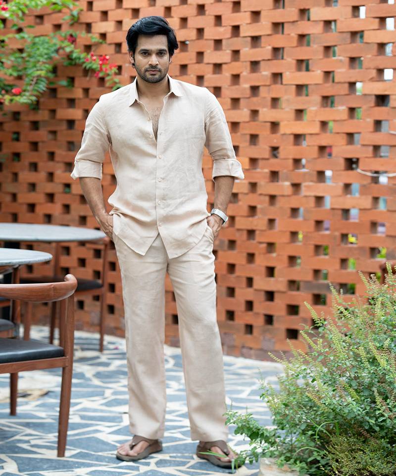 Beige plain linen shirt