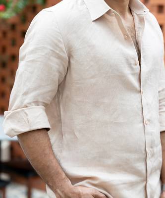 Beige plain linen shirt 3