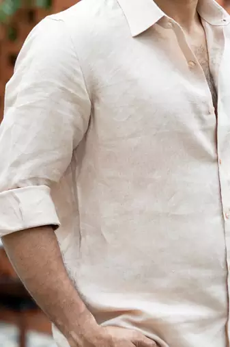 Beige plain linen shirt