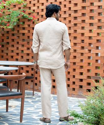Beige plain linen shirt 4