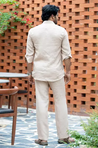 Beige plain linen shirt