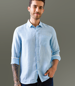 Sky blue striped pure linen shirt