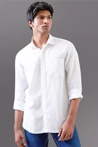 White solid pure linen shirt