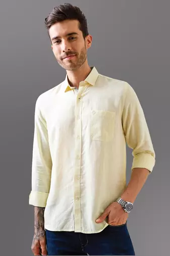 Yellow solid pure linen shirt