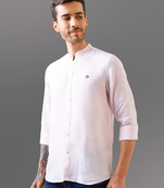 Pastel pink mandarin collar pure linen shirt