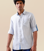White micro-check pure linen shirt
