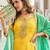 Yellow silk sharara with zari, sequin work & printed dupatta, free size stitching up to 42".