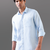 Classic blue solid pure linen shirt