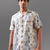 Olive green printed pure linen shirt
