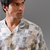 Olive green printed pure linen shirt