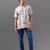 Olive green printed pure linen shirt