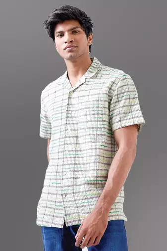 Ecru solid handloom cotton shirt