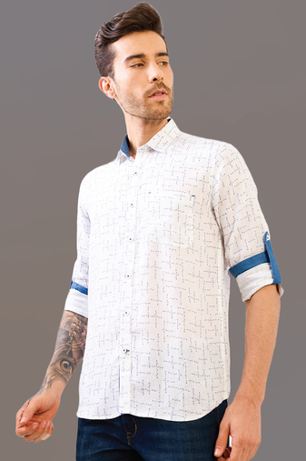 White printed pure linen shirt