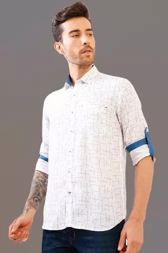 White printed pure linen shirt