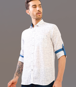White printed pure linen shirt