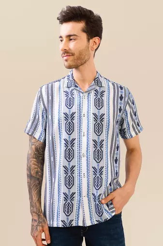 Blue solid handloom cotton shirt