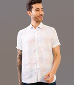 White printed half sleeve pure linen shirt
