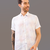 White printed half sleeve pure linen shirt