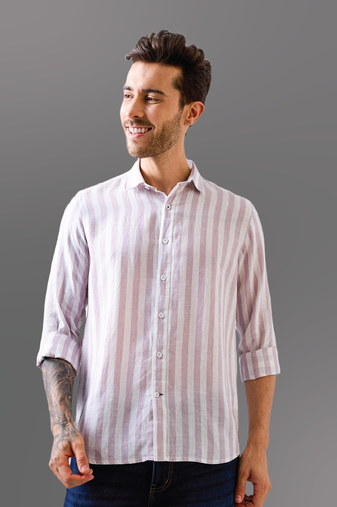 Lilac striped pure linen shirt
