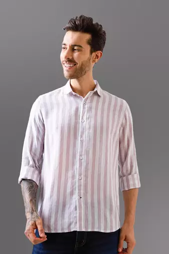 Lilac striped pure linen shirt