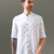 White printed mandarin collar pure linen shirt