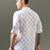 White printed mandarin collar pure linen shirt