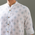 White printed mandarin collar pure linen shirt