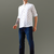 White printed mandarin collar pure linen shirt