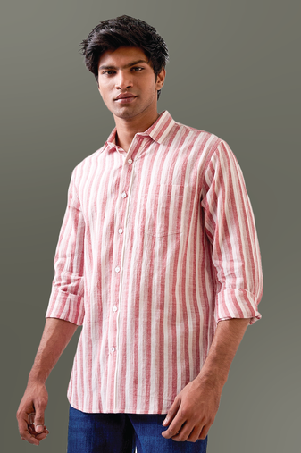 Brick red solid lightweight handloom shirt