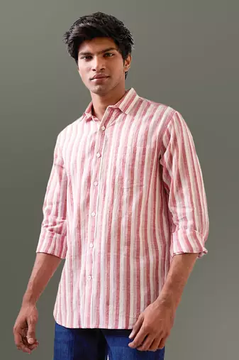 Brick red solid lightweight handloom shirt
