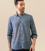 Blue-green check handloom cotton shirt