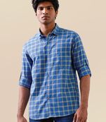 Marine blue check handloom cotton shirt