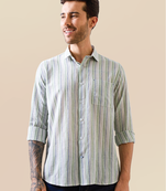 Green-blue striped handloom cotton shirt