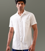 White self-textured half sleeve handloom cotton shirt
