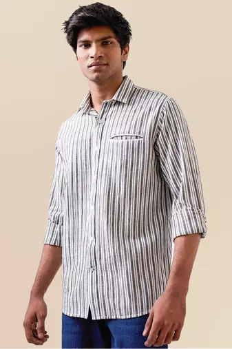 Ash grey striped handloom cotton shirt
