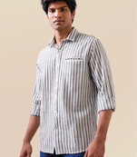 Ash grey striped handloom cotton shirt