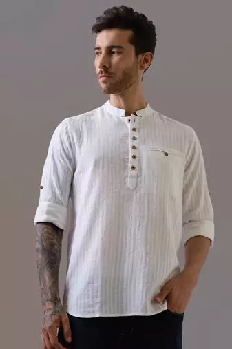 White striped handwoven kurta shirt