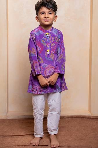 Purple embroidered crepe kurta set