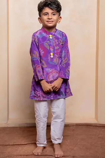 Purple embroidered crepe kurta set
