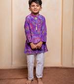 Purple embroidered crepe kurta set