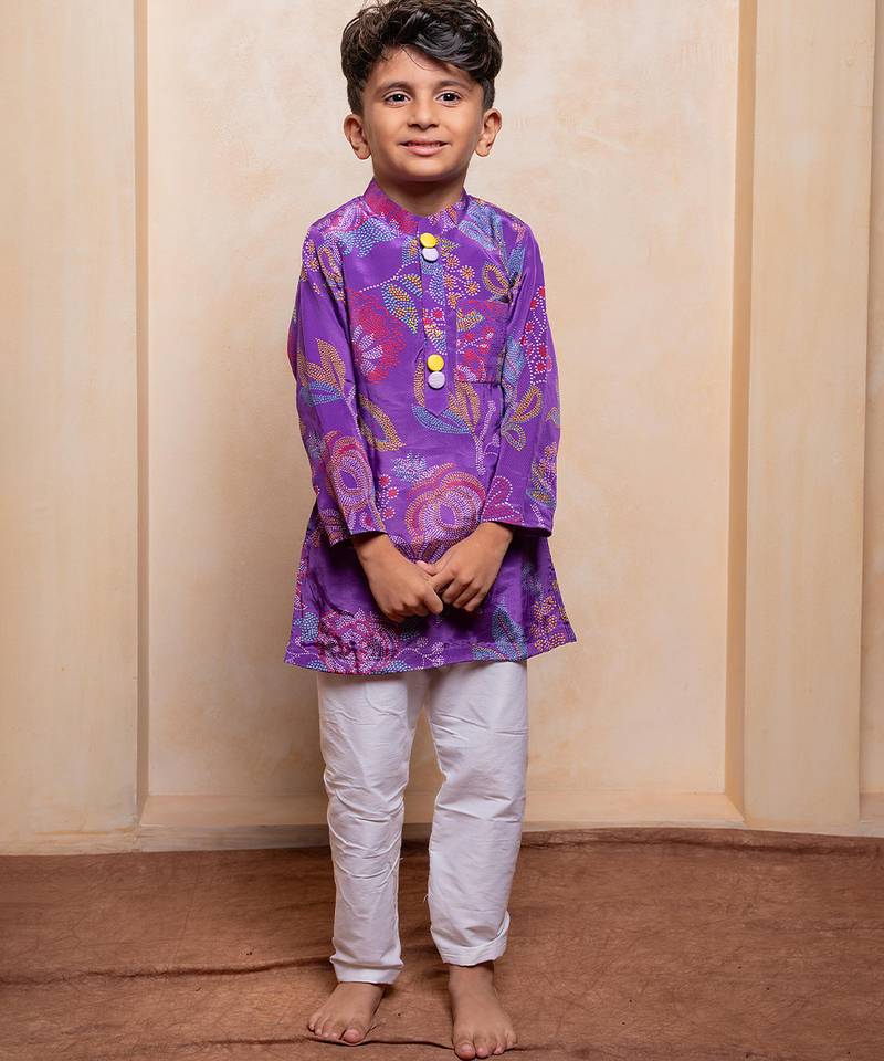 Purple embroidered crepe kurta set