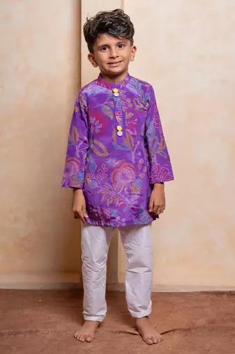 Purple embroidered crepe kurta set