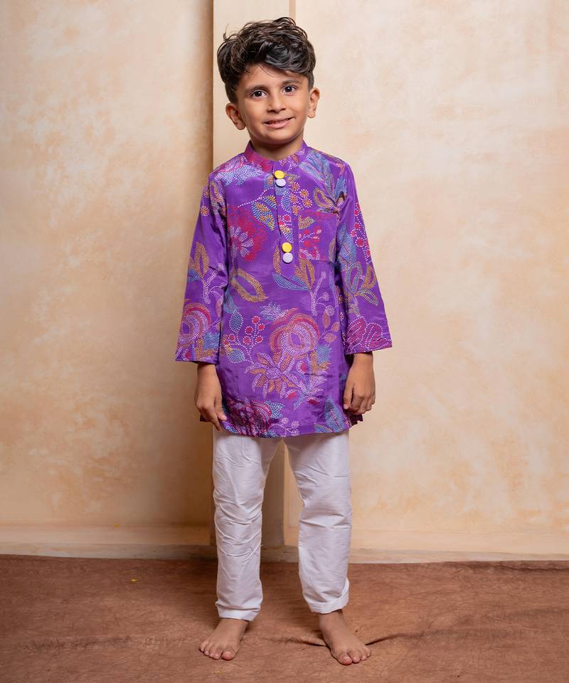 Purple embroidered crepe kurta set