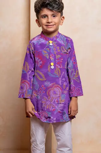 Purple embroidered crepe kurta set
