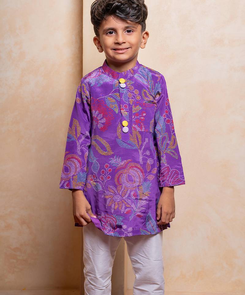 Purple embroidered crepe kurta set